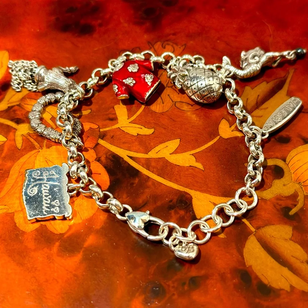 Brighton HAWAII State Charm Bracelet 7 Charms: Lei Surfboard Very Gently Loved